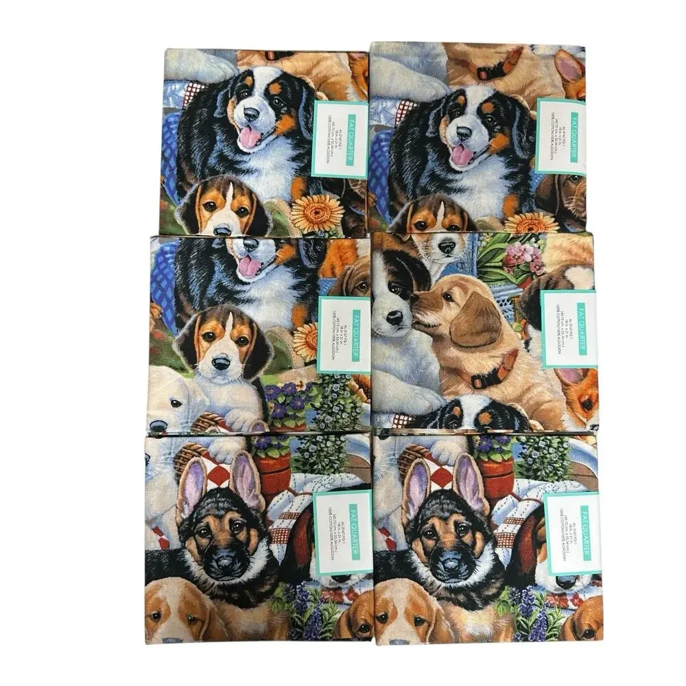 Baby Puppies Puppy Dog Print 100% Cotton Fat Quarter Quilting‎ Fabric Lot of 6